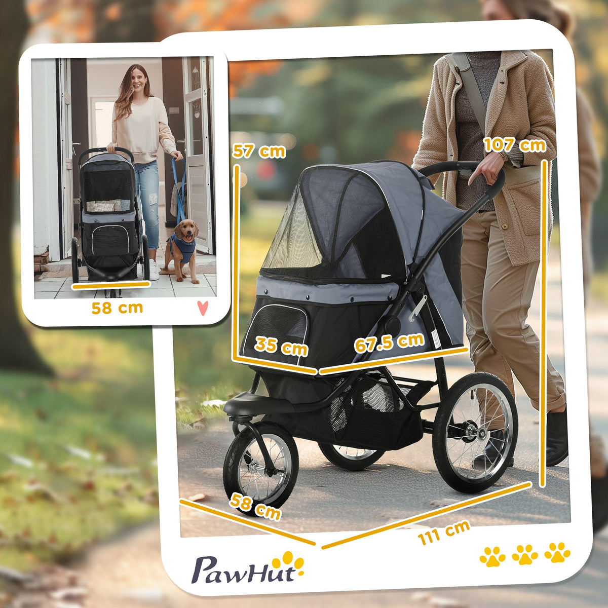 PawHut Dog Stroller Jogger - Grey