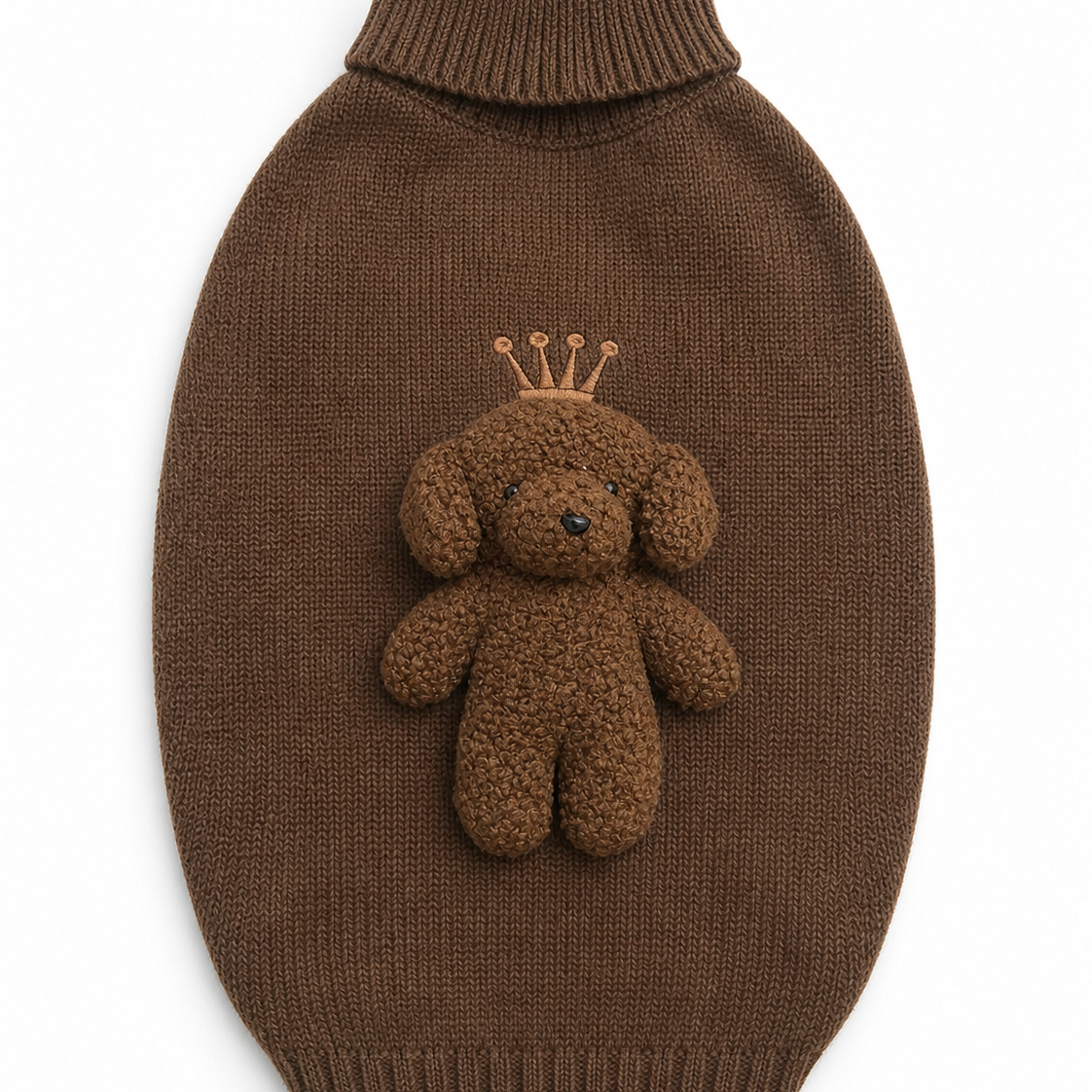 Cosy knitted dog sweater featuring tactile 3D bear detailing.