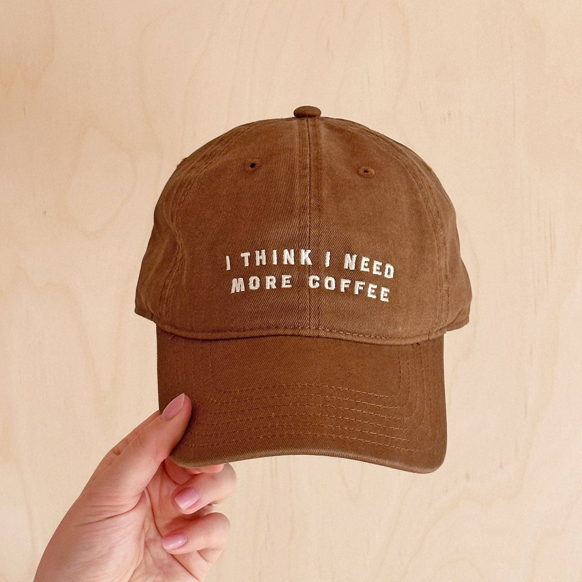 Relaxed Alphabet Bags coffee lover cap in soft tan cotton.