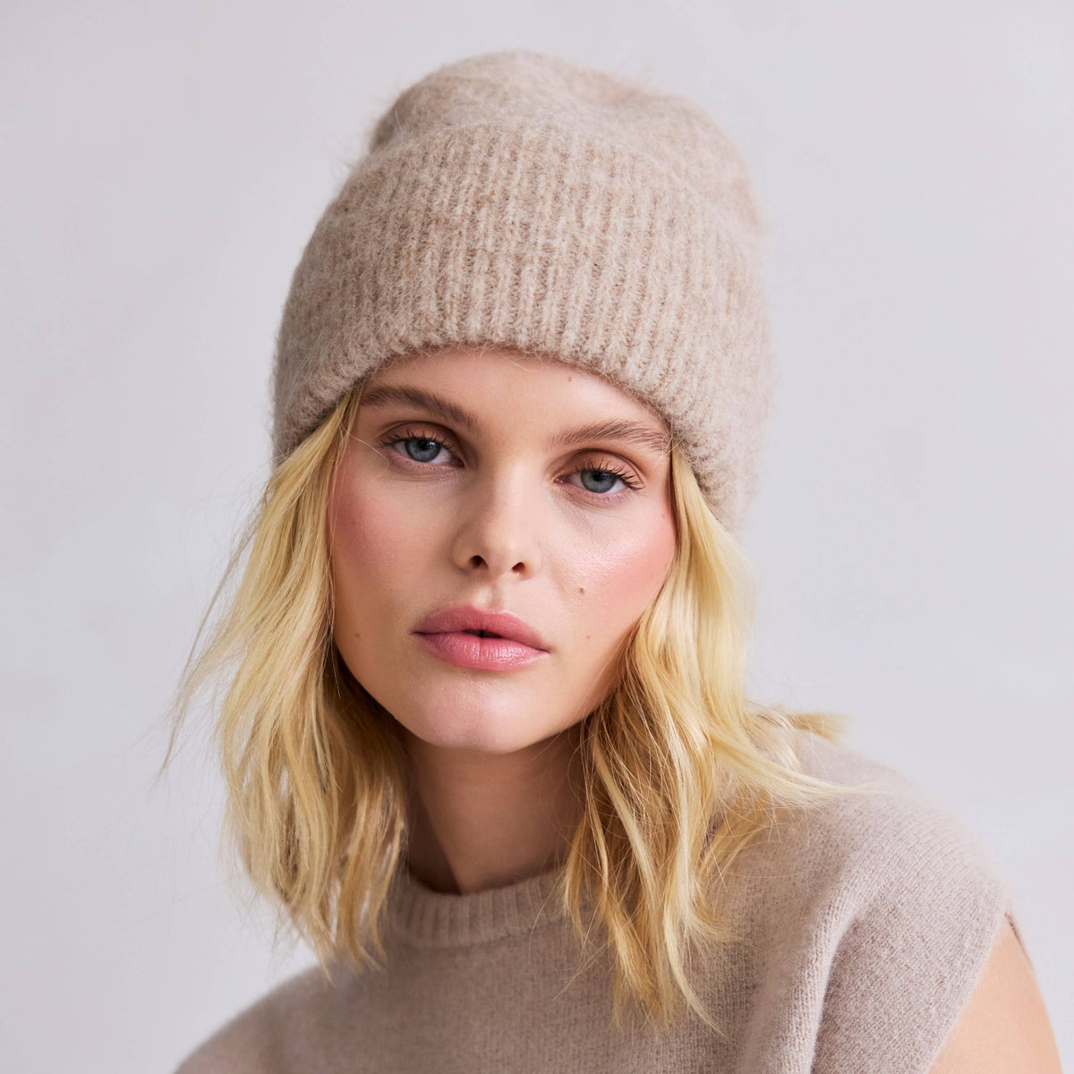 Arctic Fox & Co. luxury alpaca wool beanie in Iced Taupe.