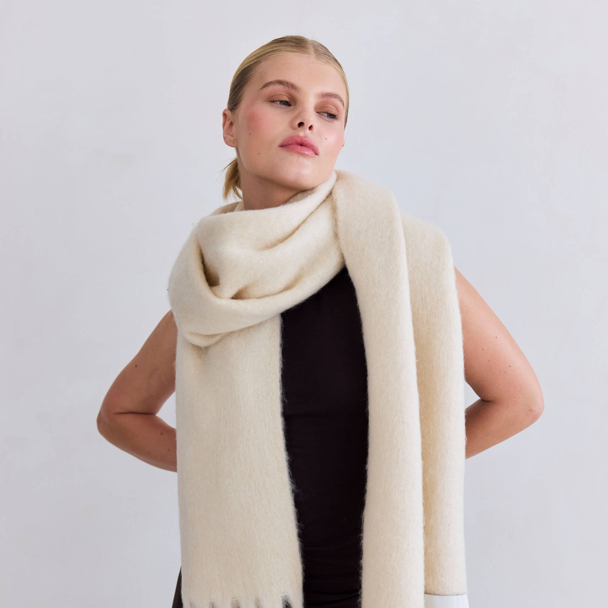 Arctic Fox & Co. Reykjavik oversized recycled scarf in Pebble Beige.