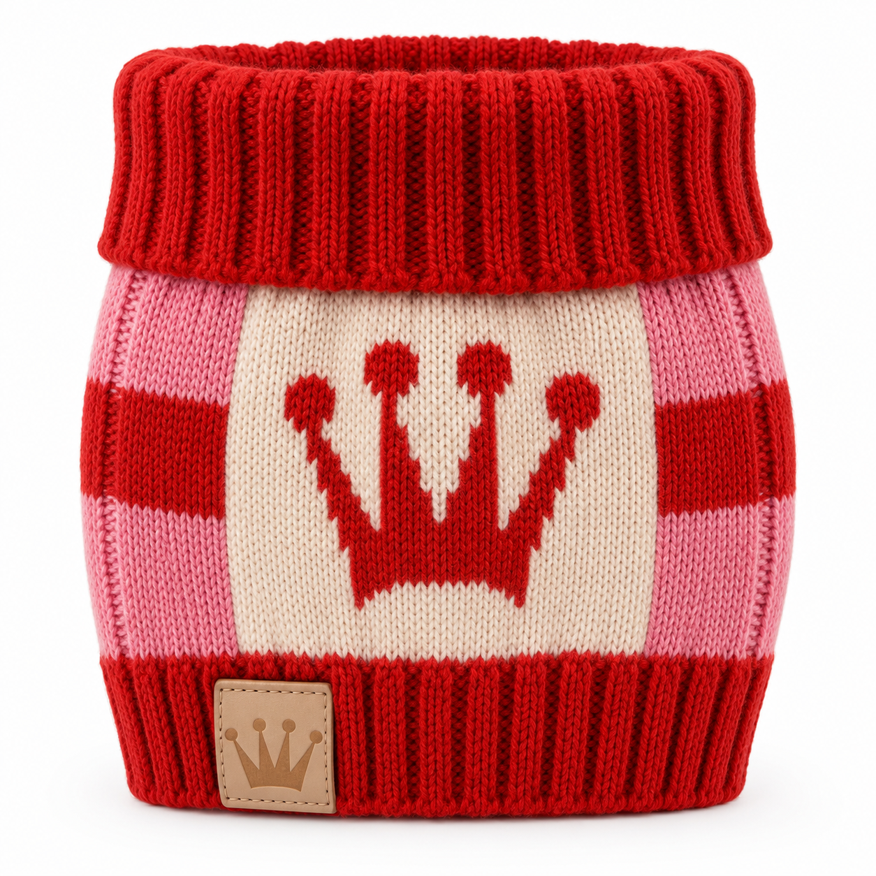 Aristopet LOL knitted dog neck warmer with crown motif.