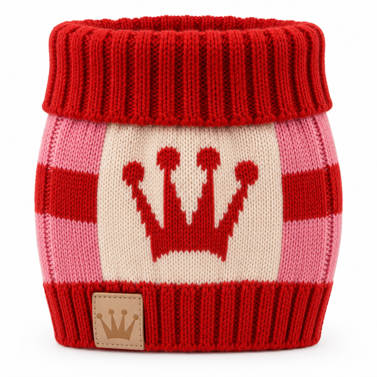 Aristopet LOL knitted dog neck warmer with crown motif.