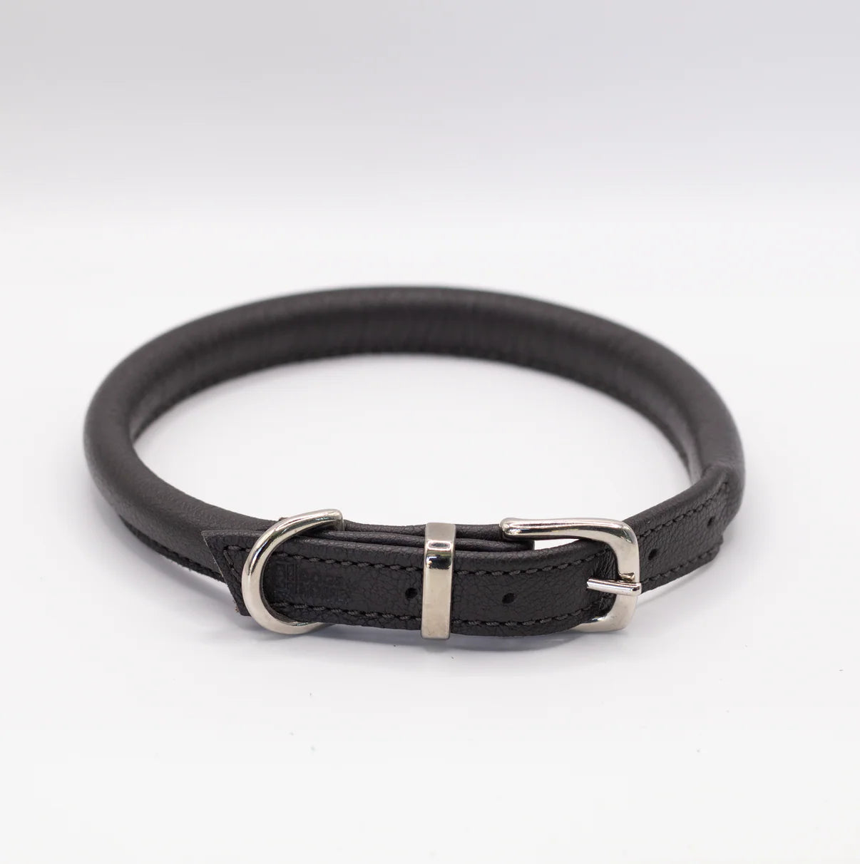 Rolled Soft Leather Dog Collar - Black