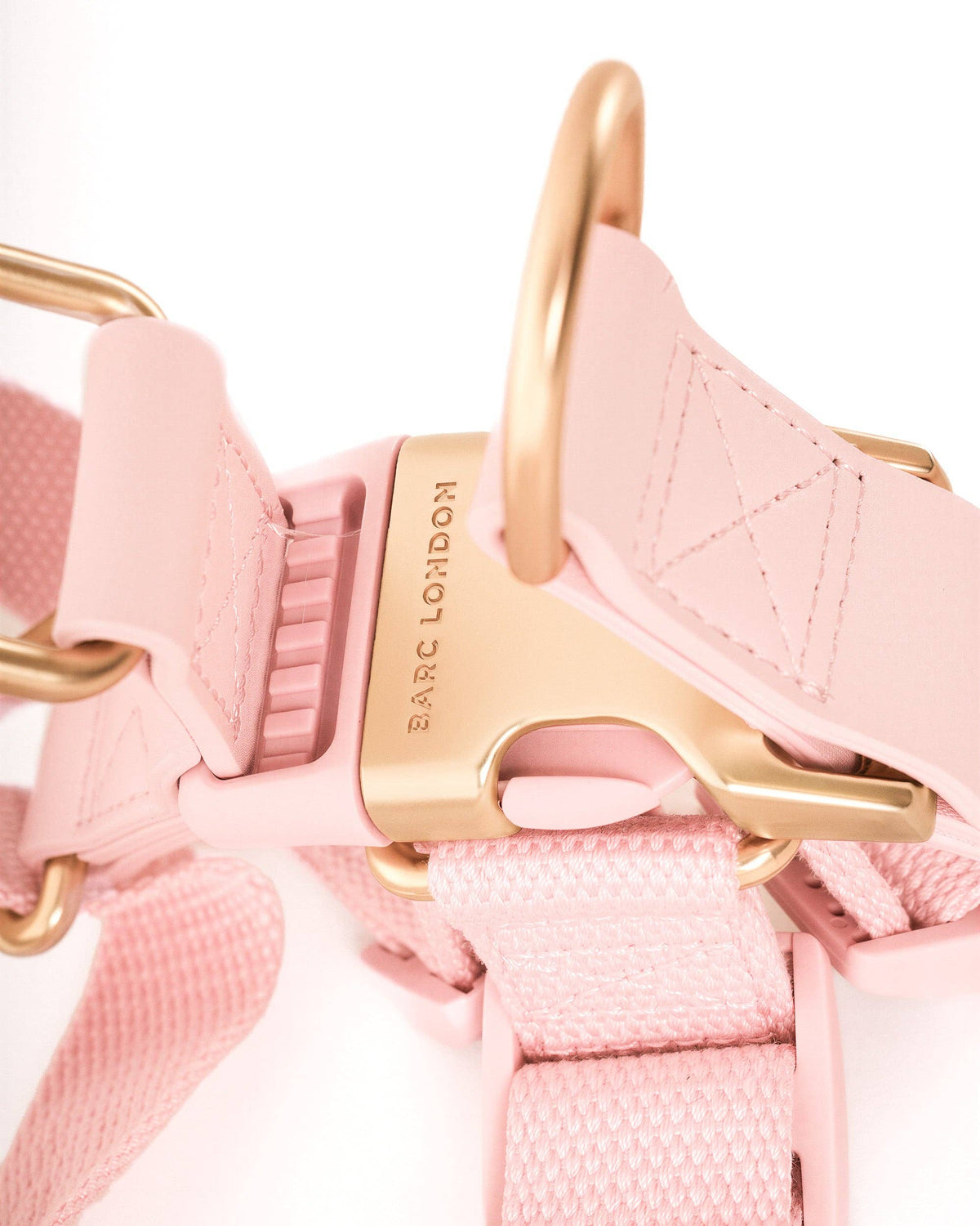 Barc London Blush Pink luxury dog harness with gold-tone hardware from Bell & Beau