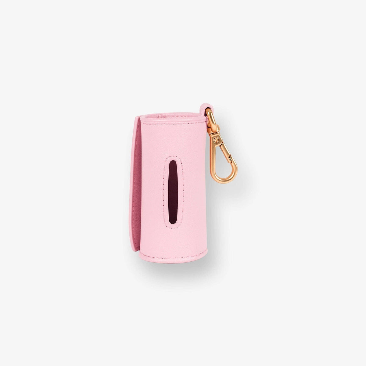 Barc London blush pink vegan leather dog waste bag holder with rose-gold hardware.