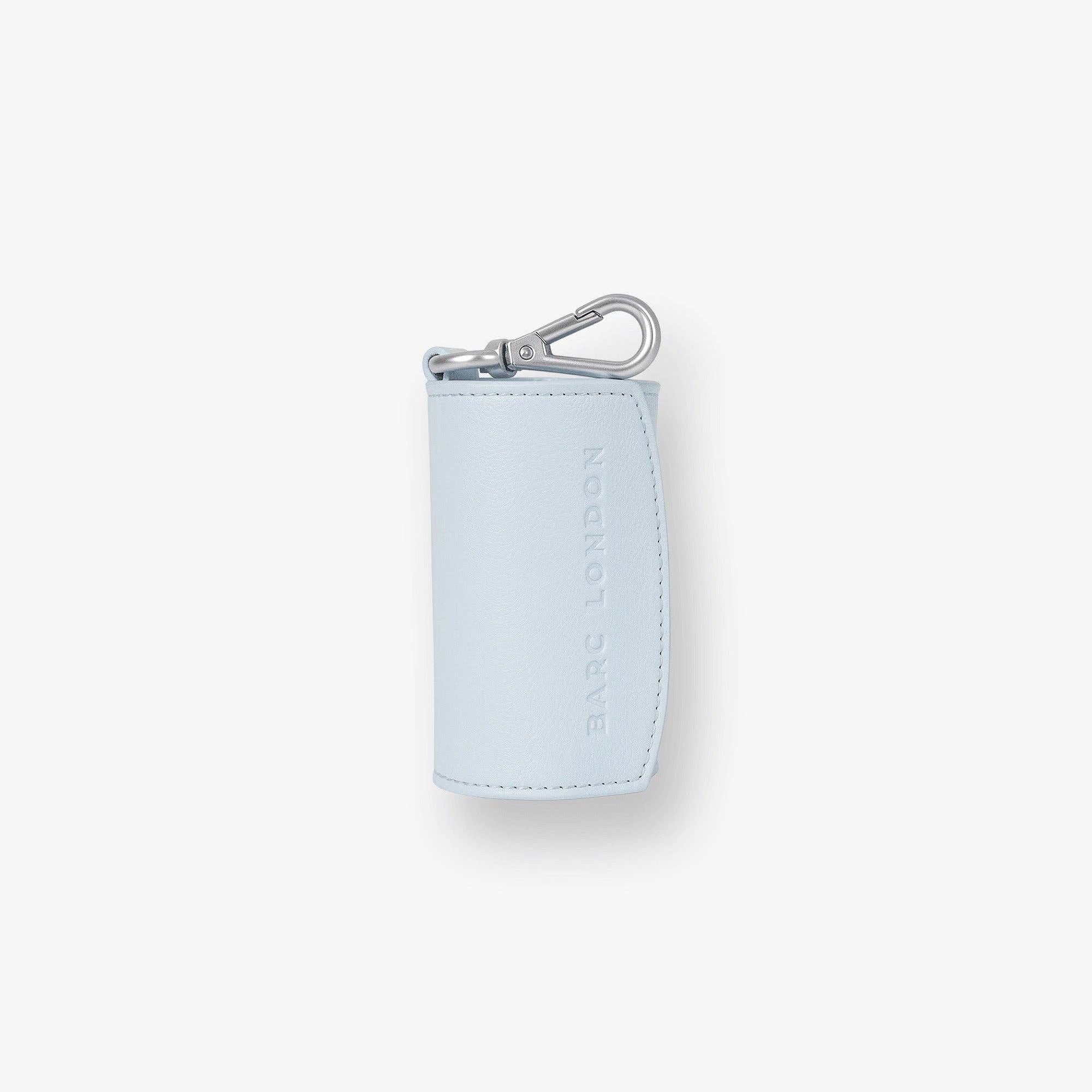 Barc London Coastal Blue vegan leather dog waste bag holder with chrome hardware.