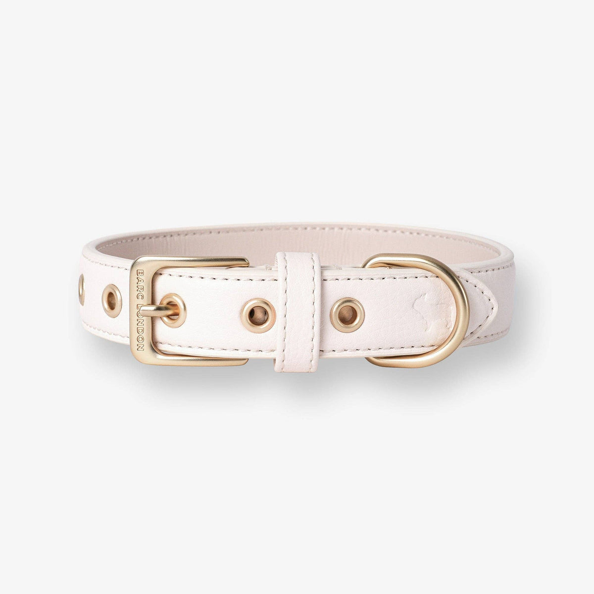 Barc London Light Ivory vegan leather dog collar with elegant gold-tone hardware.