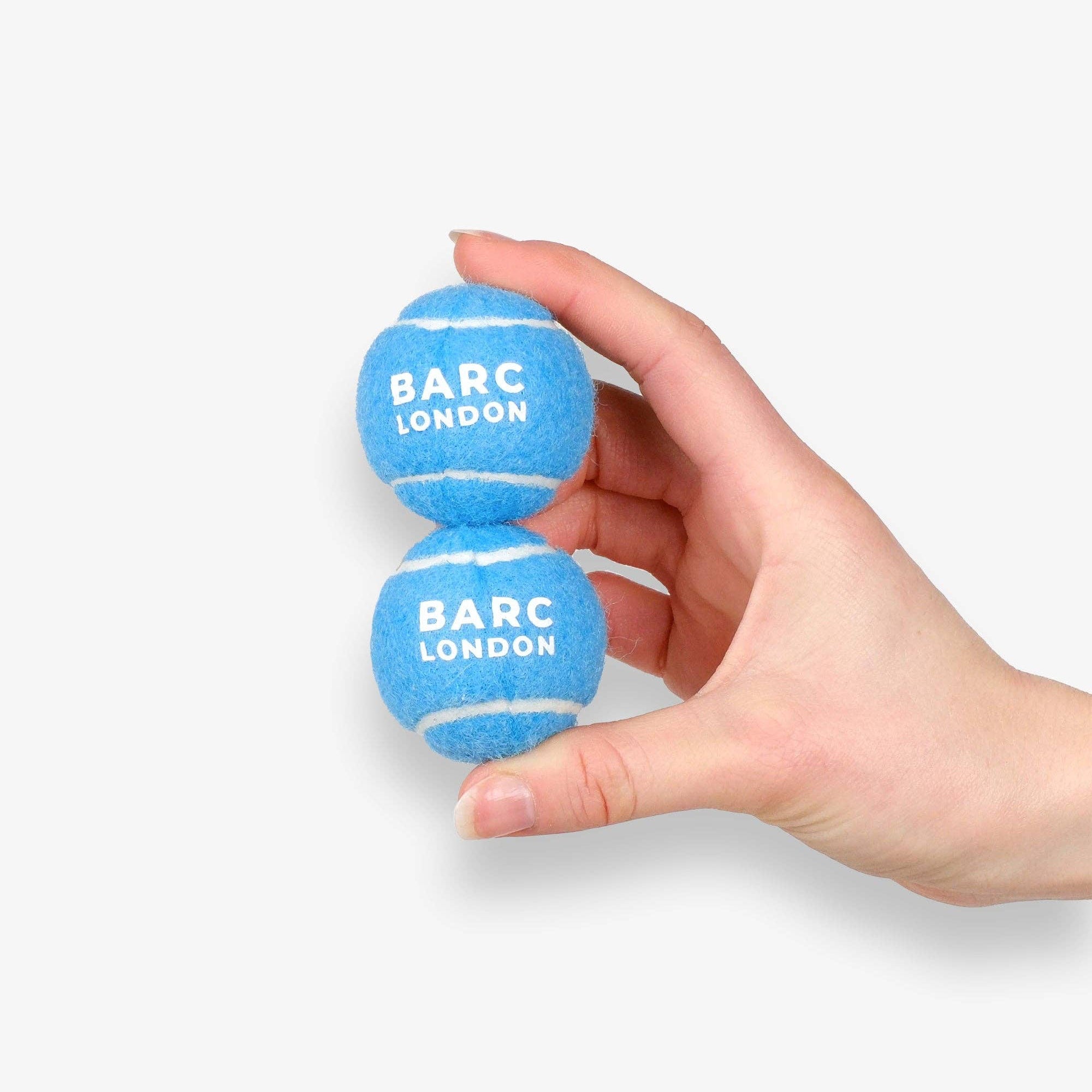 Close-up of the blue mini dog balls by Barc London 