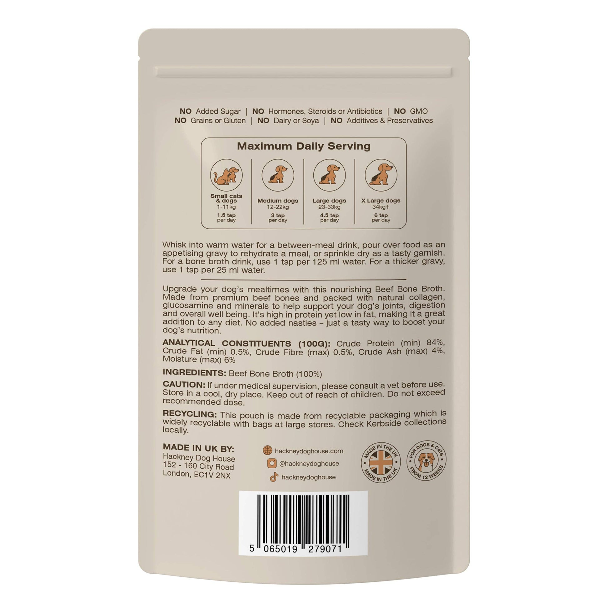 100% beef bone broth powder for sprinkling over dog food or making gravy.