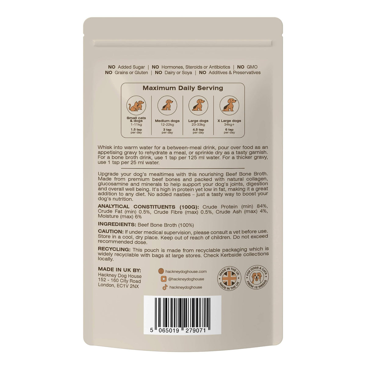 100% beef bone broth powder for sprinkling over dog food or making gravy.