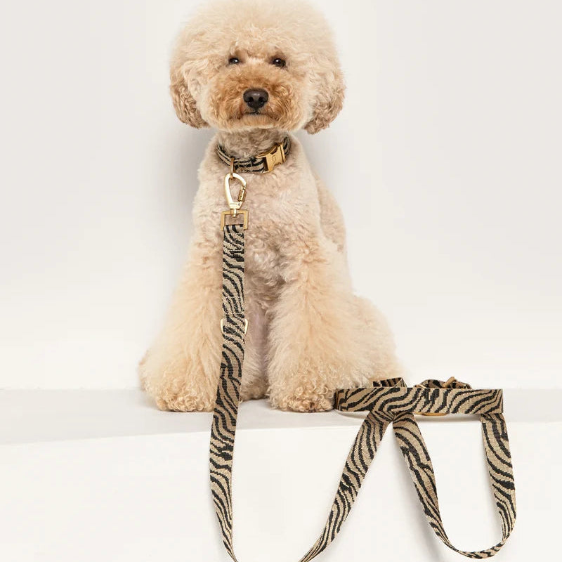 Beige and black woven zebra dog lead by DOGGUO