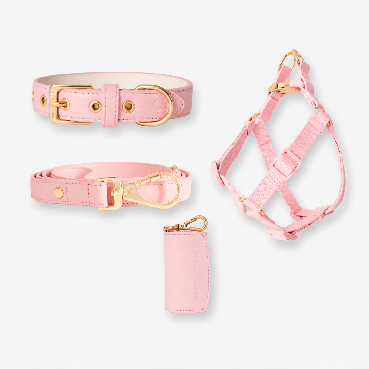Luxury dog gift set including matching collar, harness, lead, waste bag holder and premium gift box.