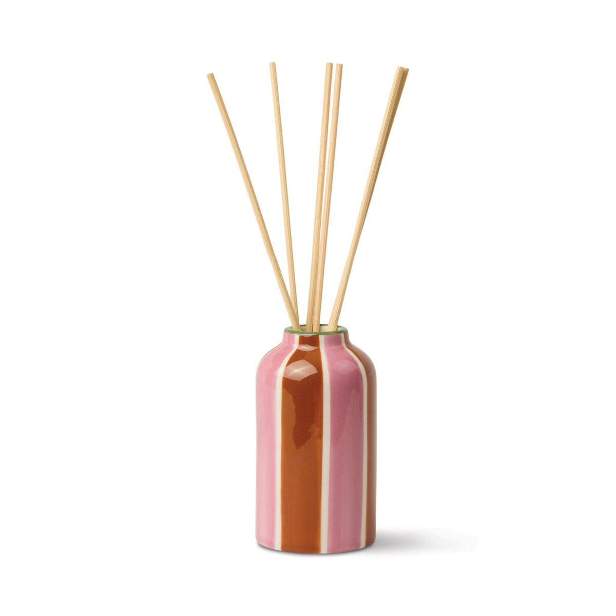 Black Cedar and Fig reed diffuser in a colourful hand-painted ceramic Tiger vessel.
