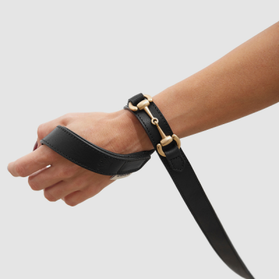 Luxury black equestrian-inspired dog lead by Aristopet.