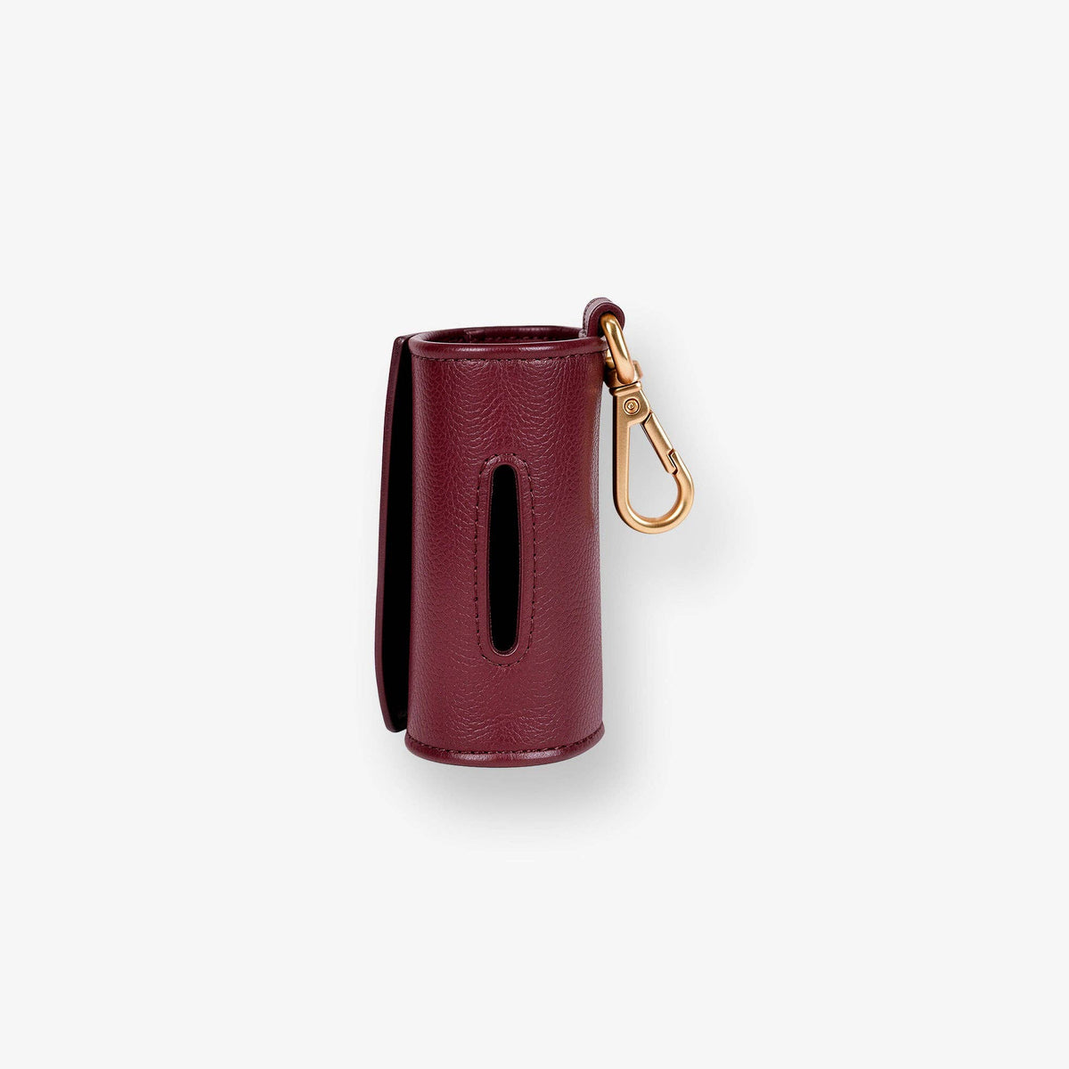 Barc London burgundy waste bag holder designed to attach to a dog lead.