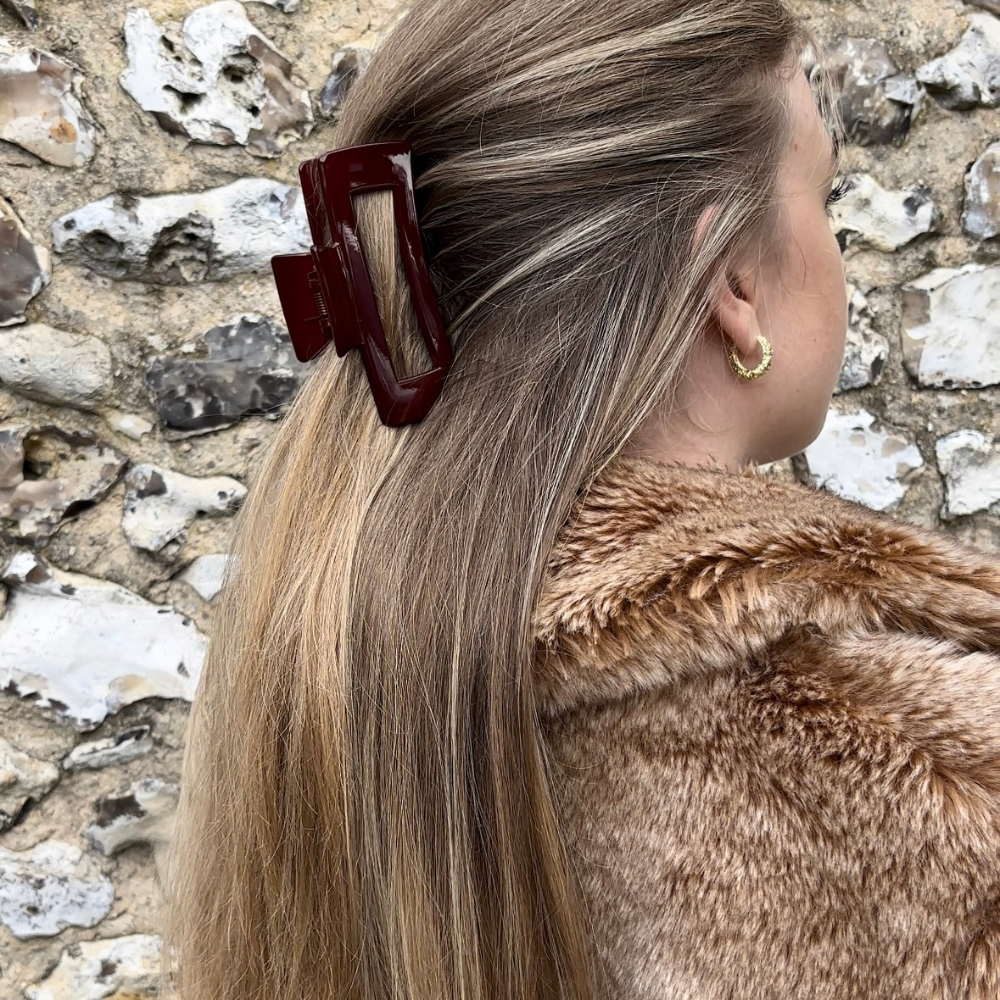 Burgundy square acrylic claw clip by Coconut Lane