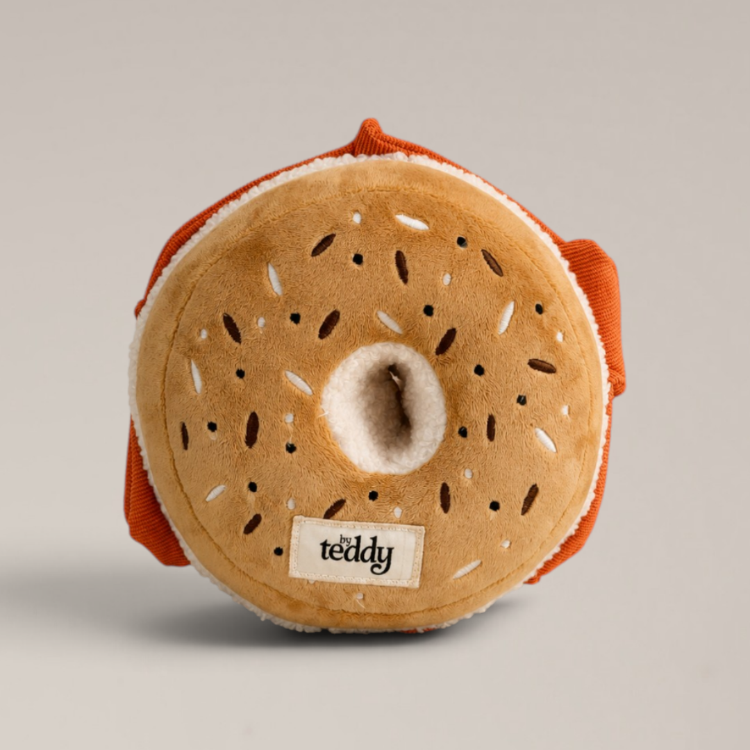 By Teddy brunch-inspired bagel toy for dogs