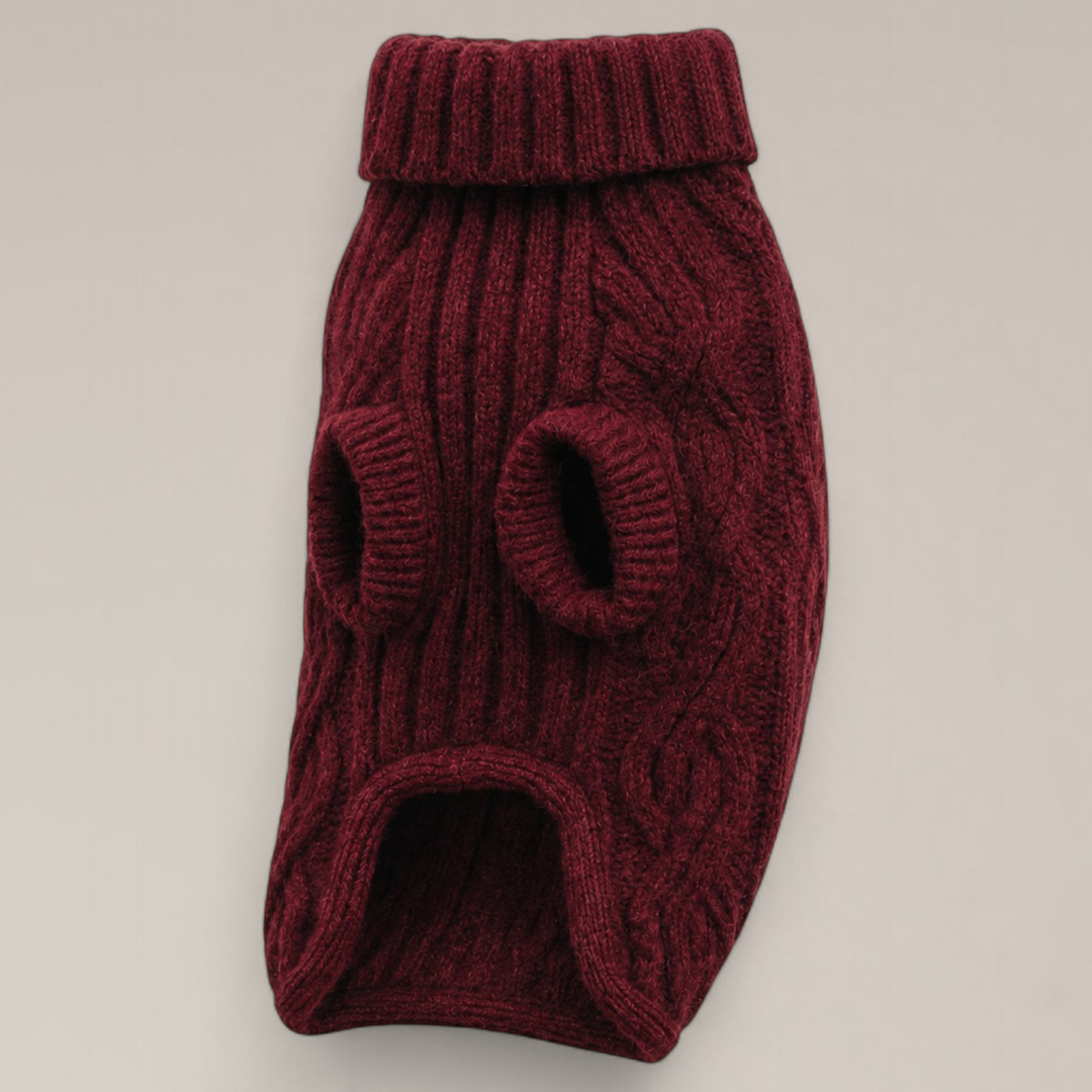 By Teddy The Capsule Cable Knit Dog Jumper in Bordeaux