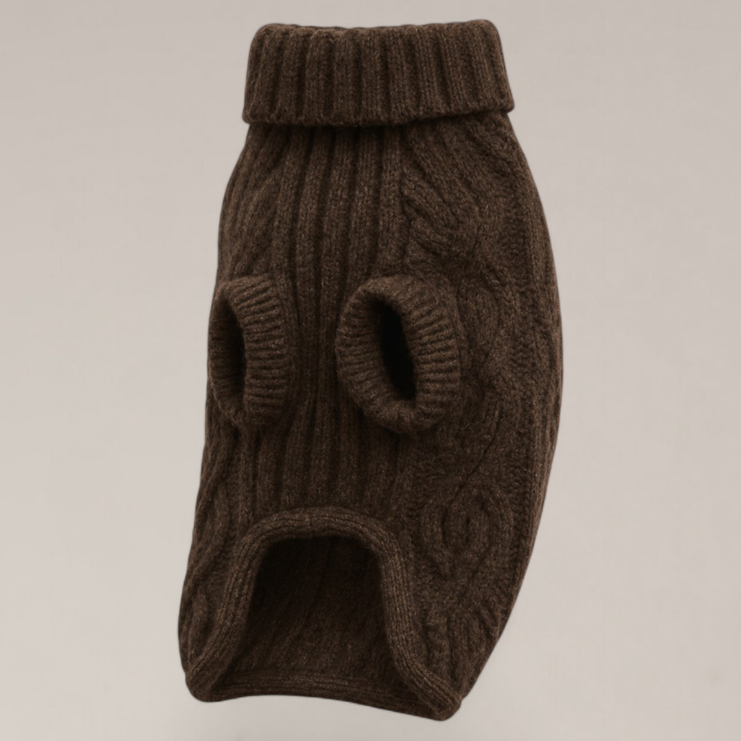 By Teddy The Capsule Cable Knit Dog Jumper in Chocolate