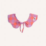 CAFIDE Lola violet gingham dog neck bandana with adjustable tie fastening.