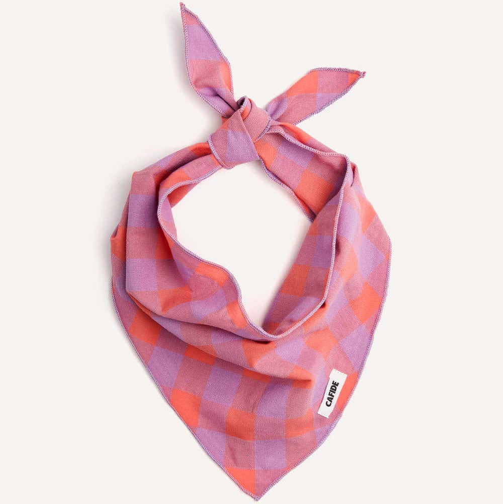 CAFIDE Nata violet gingham dog bandana made from a soft cotton blend.
