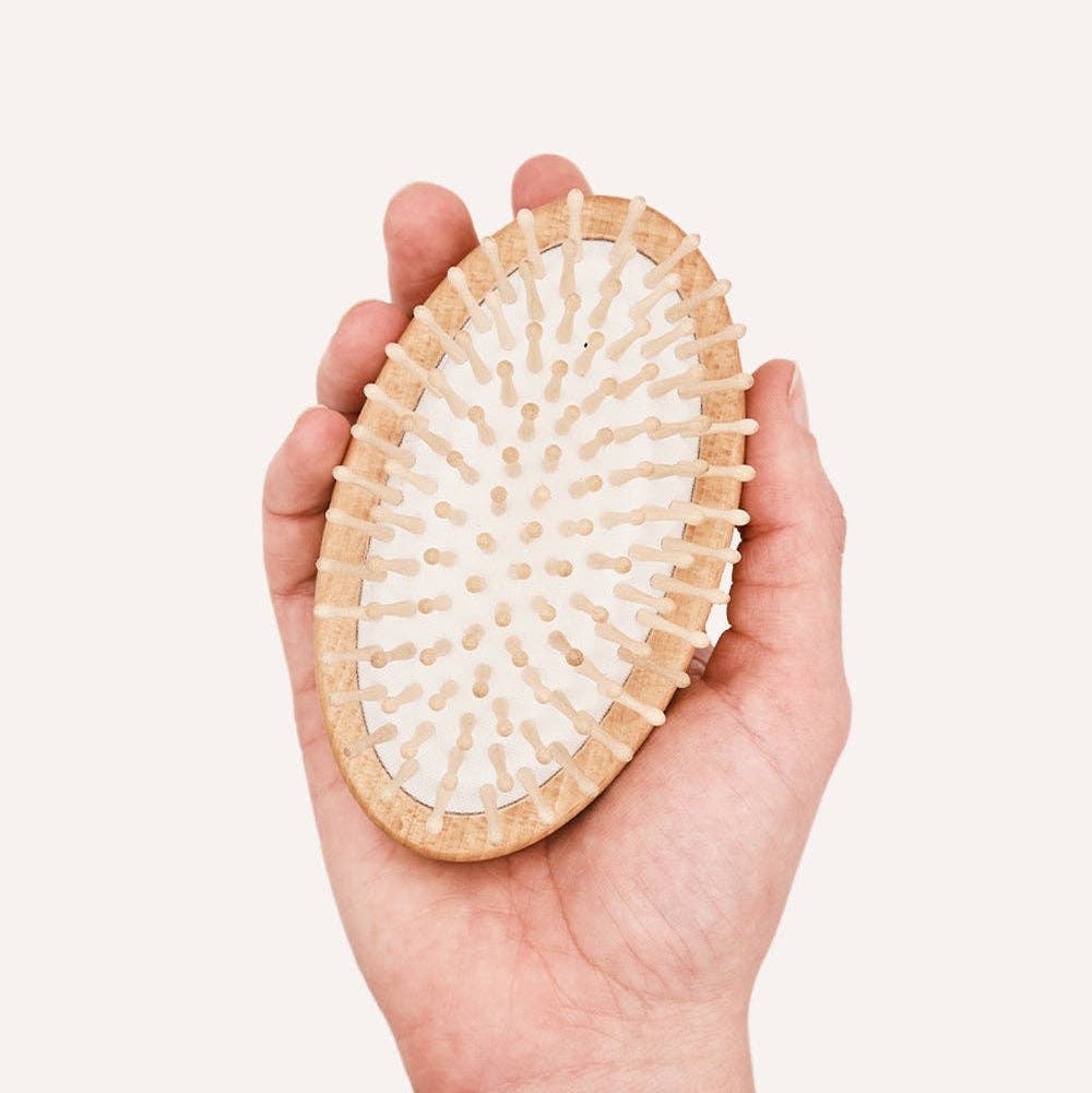 CAFIDE Teo dog massage brush with FSC-certified beech wood handle and rounded wooden massage pins.