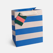 Caroline Gardner Blue & White Stripe Medium Gift Bag with matching gift tag and fabric handles from Bell & Beau.