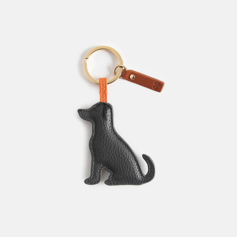Caroline Gardner Charcoal Labrador Keyring with gold-tone hardware and tan leather-look tab from Bell & Beau.