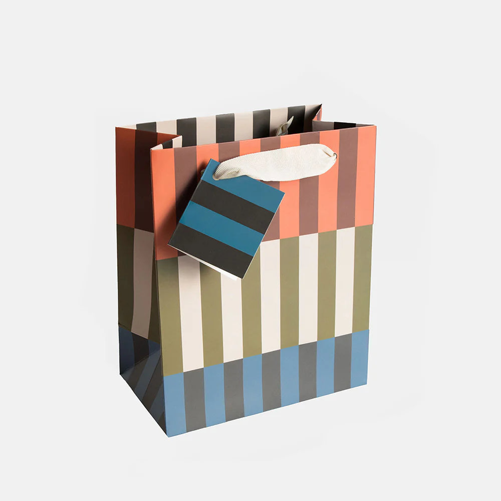Caroline Gardner Colourful Geo Stripe Medium Gift Bag with matching gift tag and fabric handles from Bell & Beau.