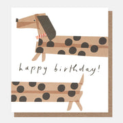 Caroline Gardner Tape Sausage Dog Birthday Card featuring a spotty dachshund design and embossed finish from Bell & Beau.