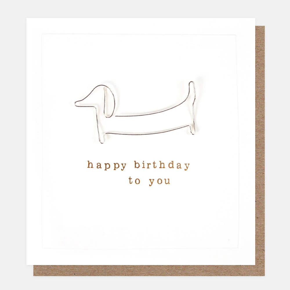 Caroline Gardner Wire Sausage Dog Birthday Card featuring a dachshund illustration and embossed finish from Bell & Beau.