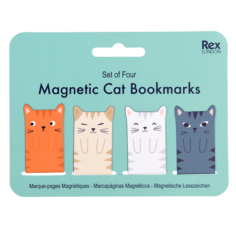 Set of four magnetic cat bookmarks for books journals and planners