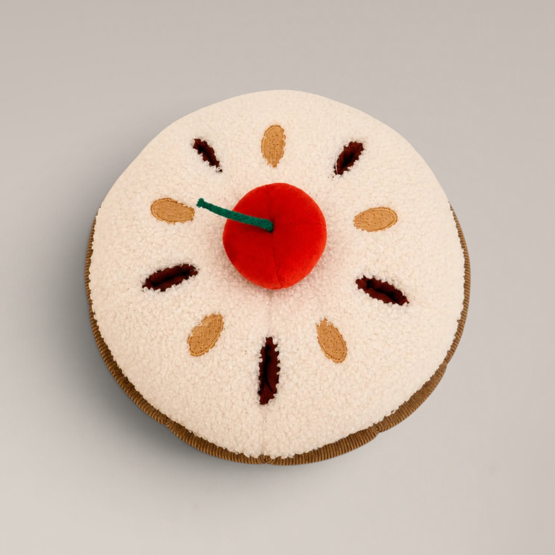 Cherry Bakewell dog toy with built-in squeaker