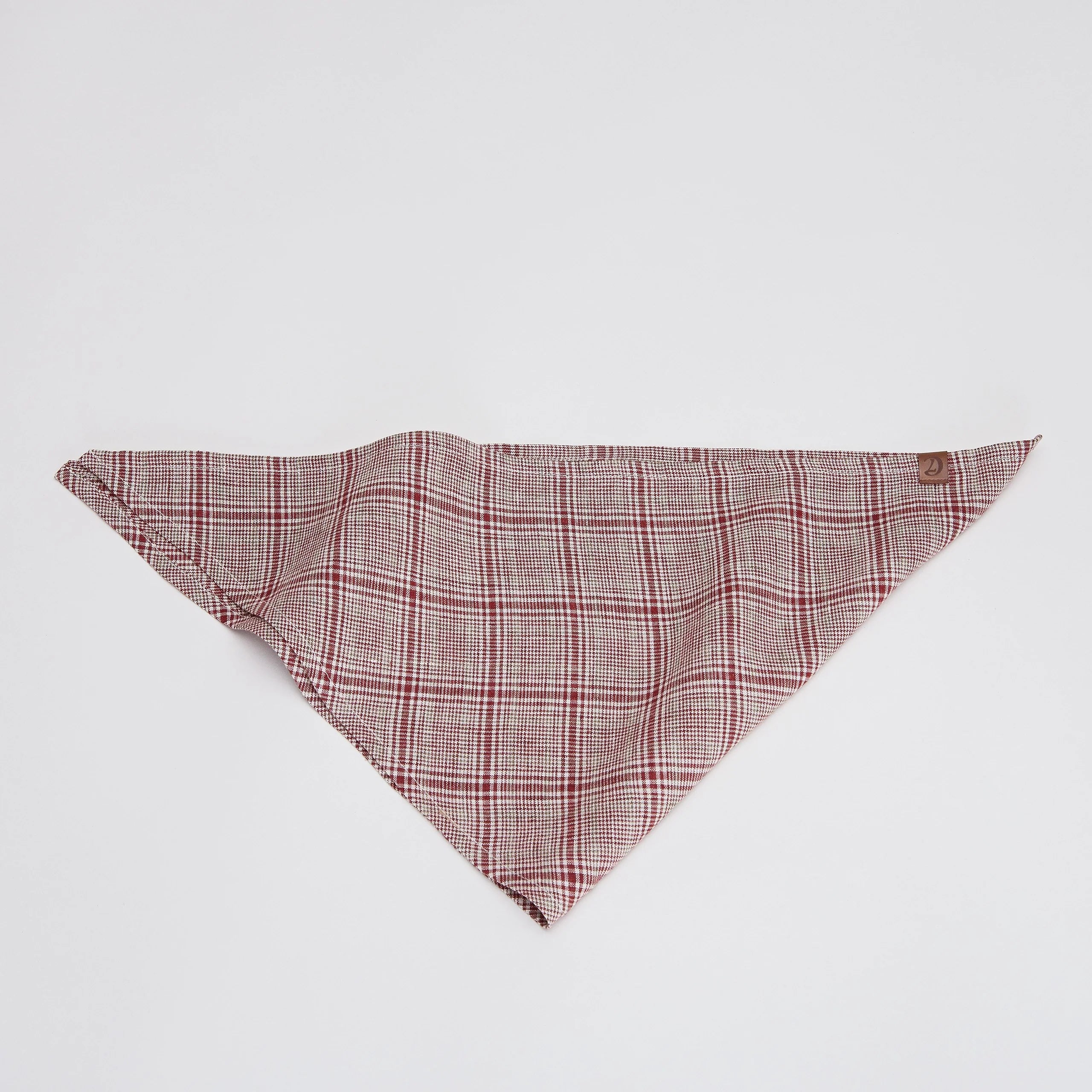 Premium linen dog bandana with lightweight construction and timeless checked design.