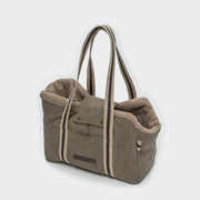 Cloud7 Dog Bag Lucca Canvas Sand with teddy fleece lining and removable cushion from Bell & Beau.