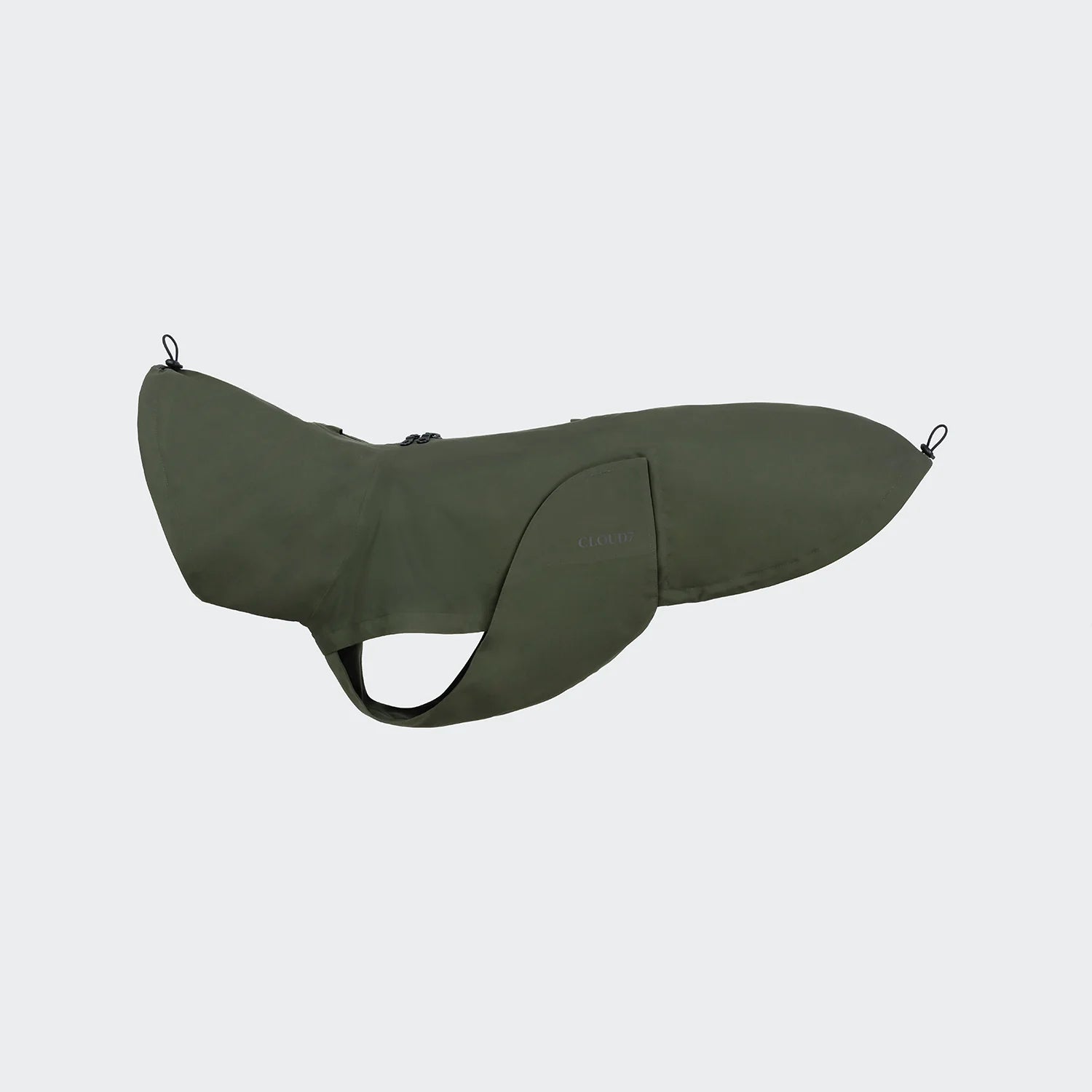 Cloud7 Dog Raincoat Dublin 2.0 Dark Olive waterproof dog coat with harness zip and windproof protection from Bell & Beau.