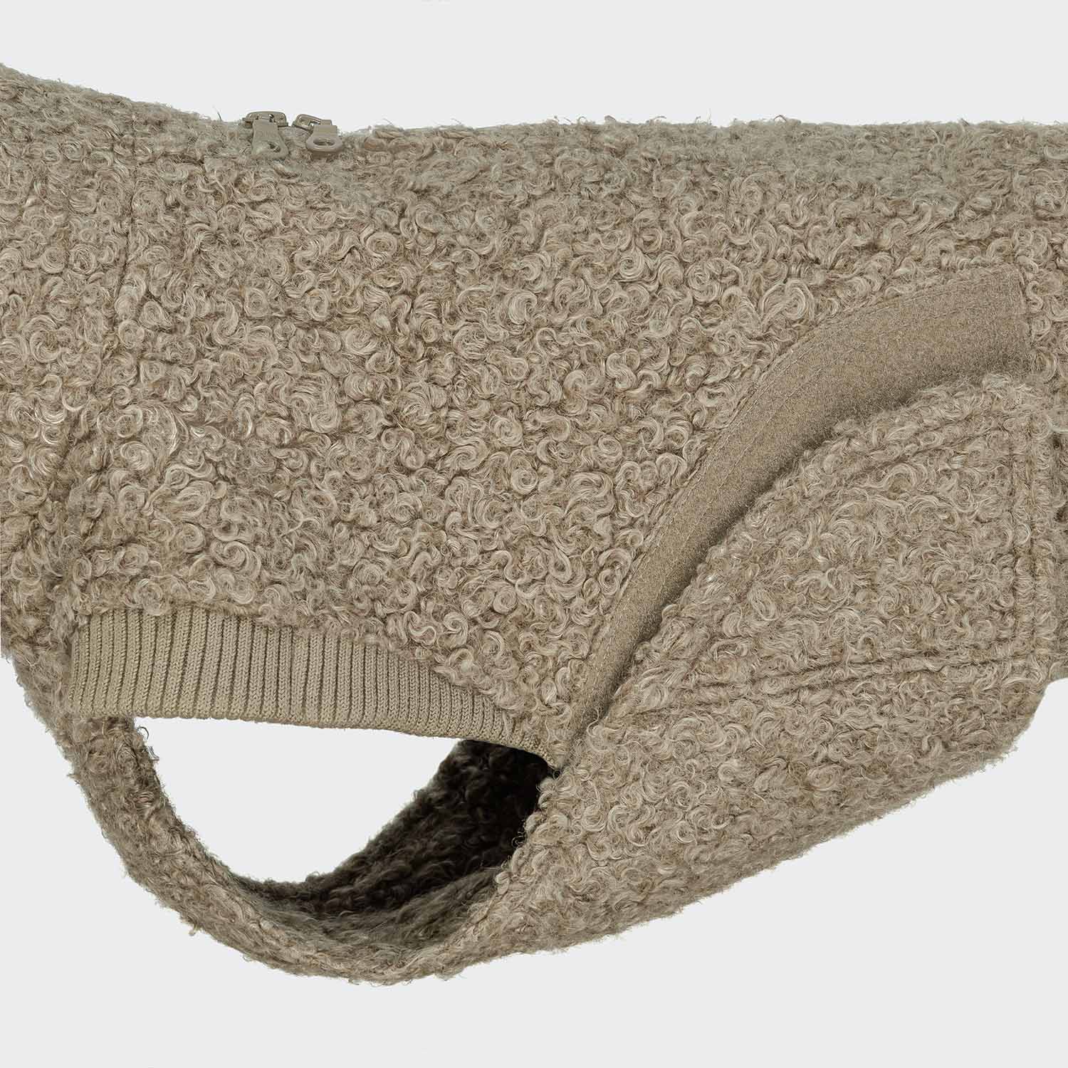 Premium sandy brown dog jumper with Velcro fastening and two-way harness zip.