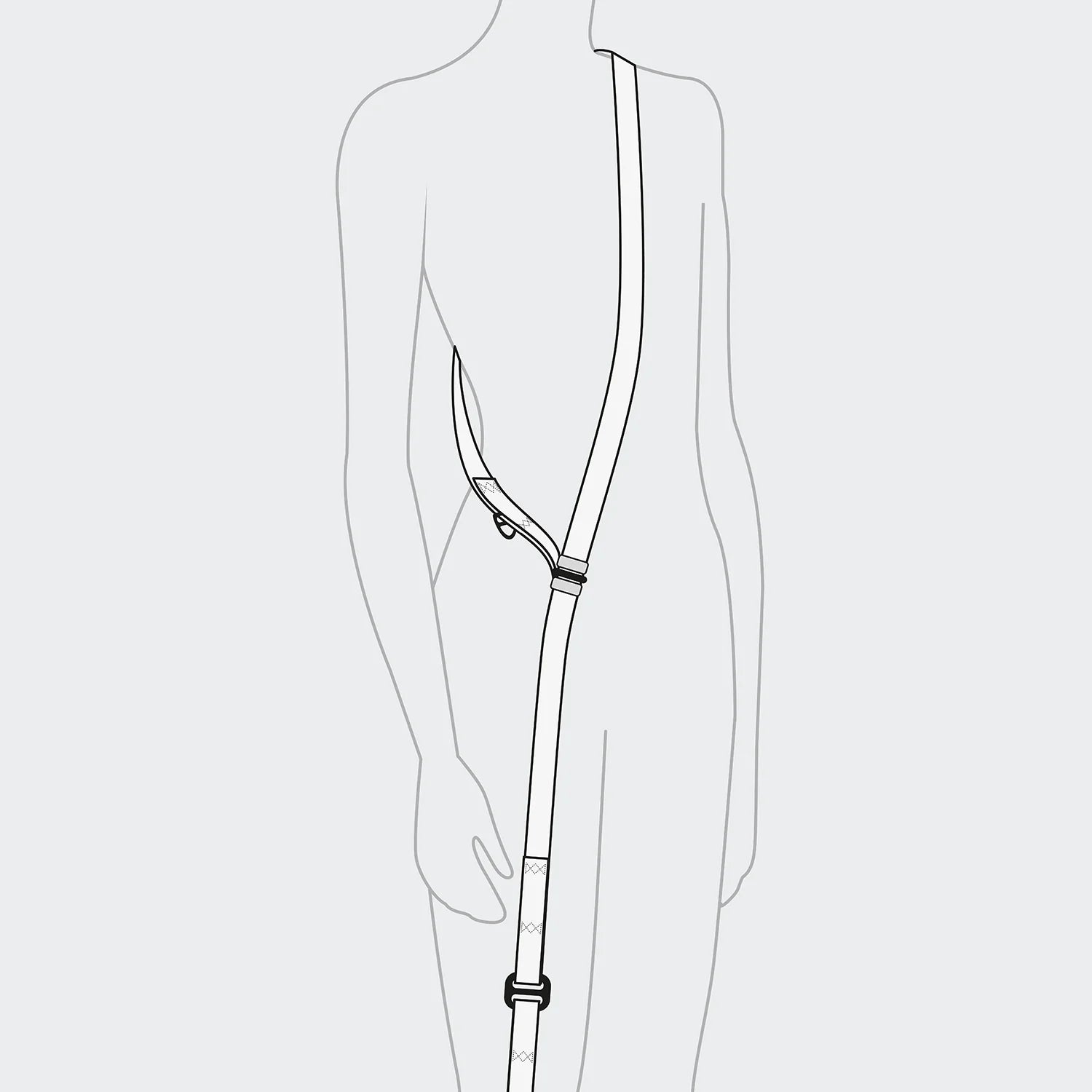 Outline of a person wearing a suit with a tie on a light gray background