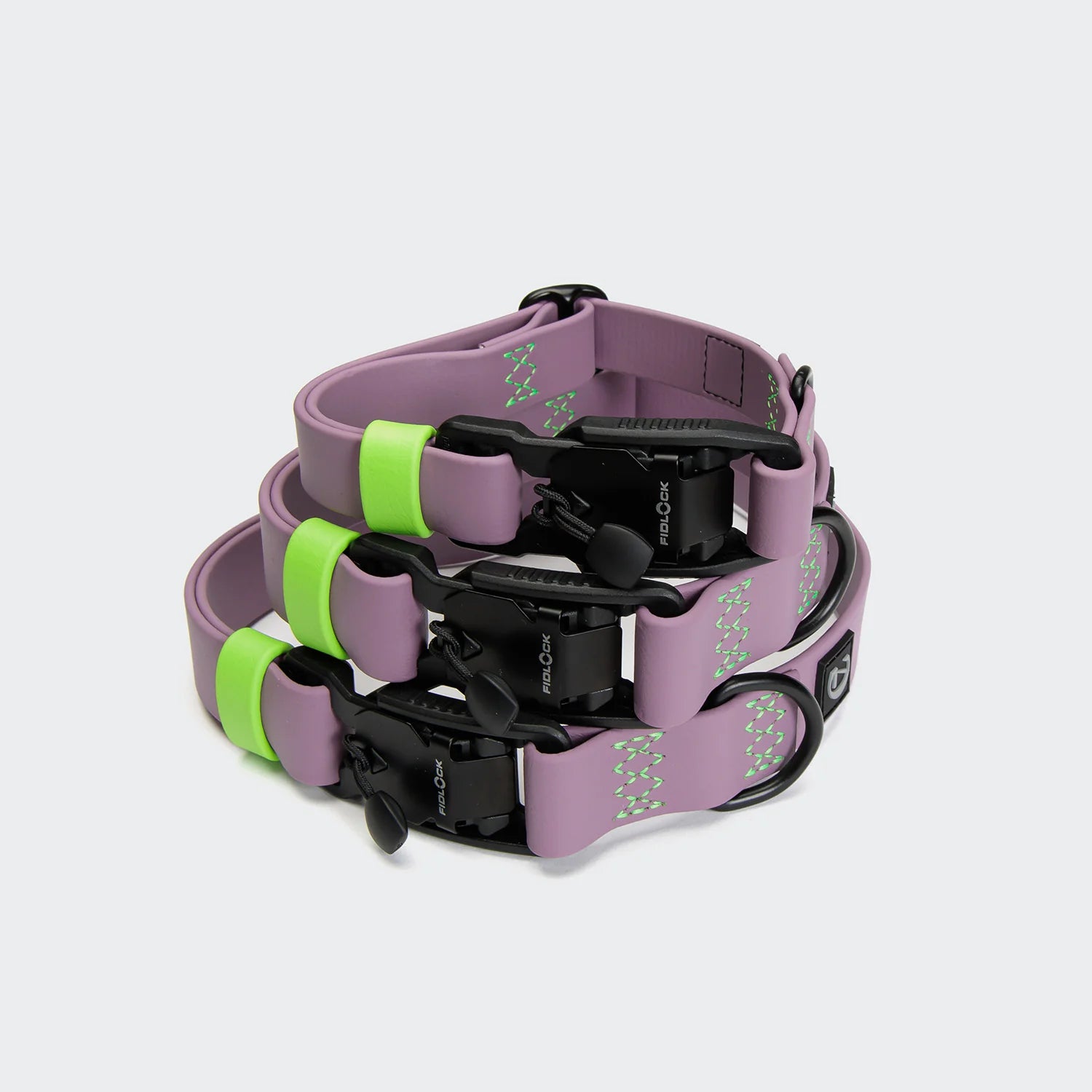 Premium BioThane dog collar featuring matte black hardware and magnetic fastening.