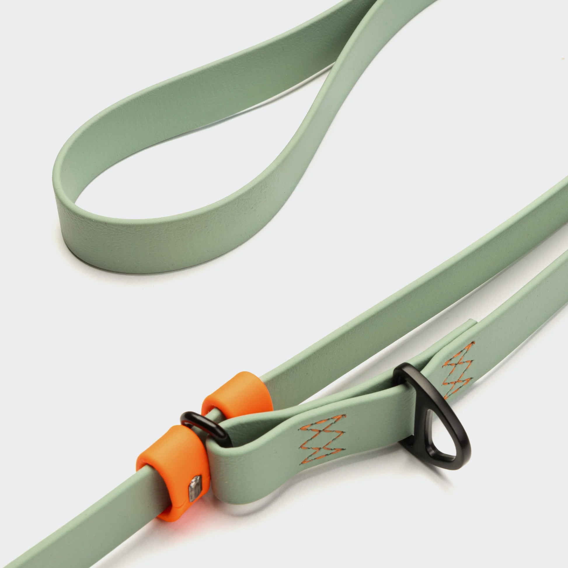 Premium BioThane dog lead with matte black hardware and adjustable hands-free design.