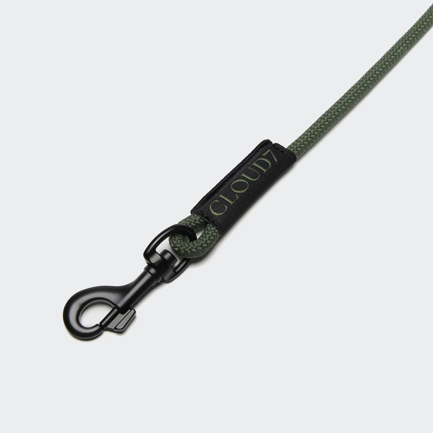 Dark olive rope dog lead with black hardware designed for puppies and small breeds.