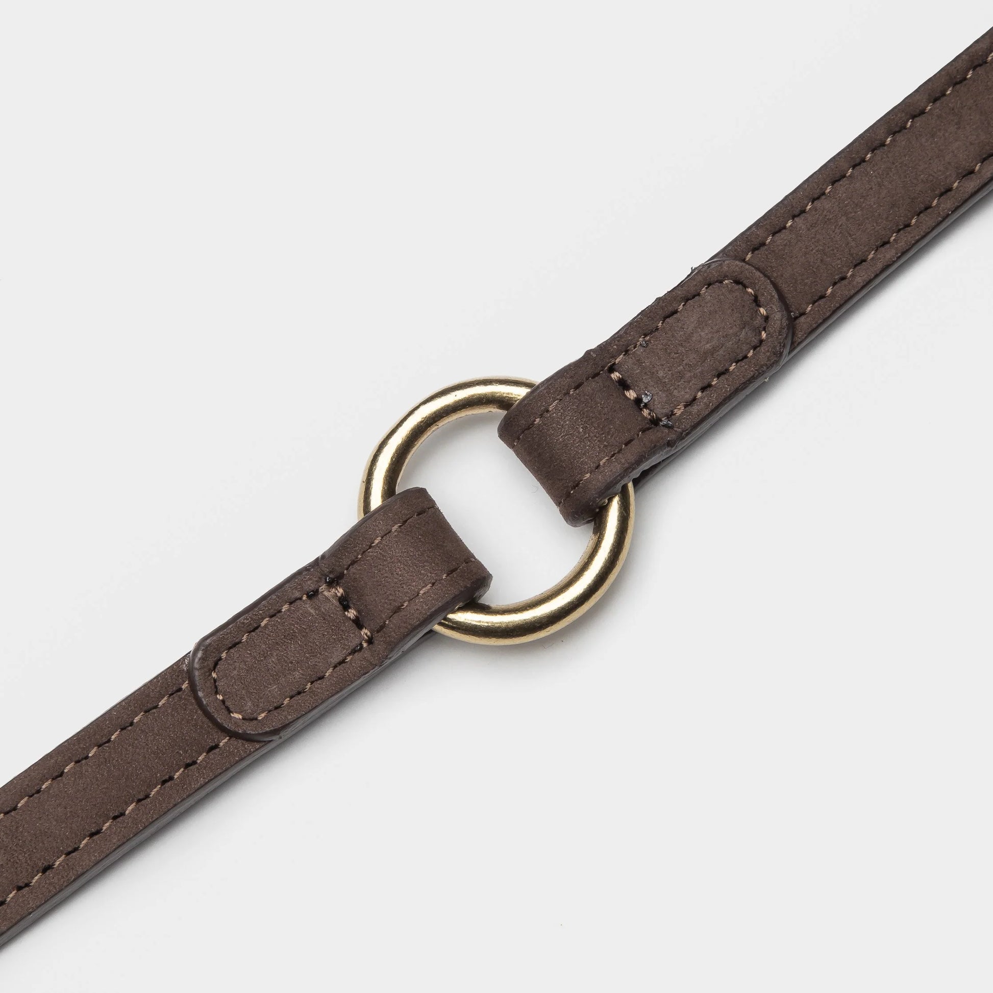 Close-up of handcrafted nubuck leather dog lead showcasing premium materials and craftsmanship.