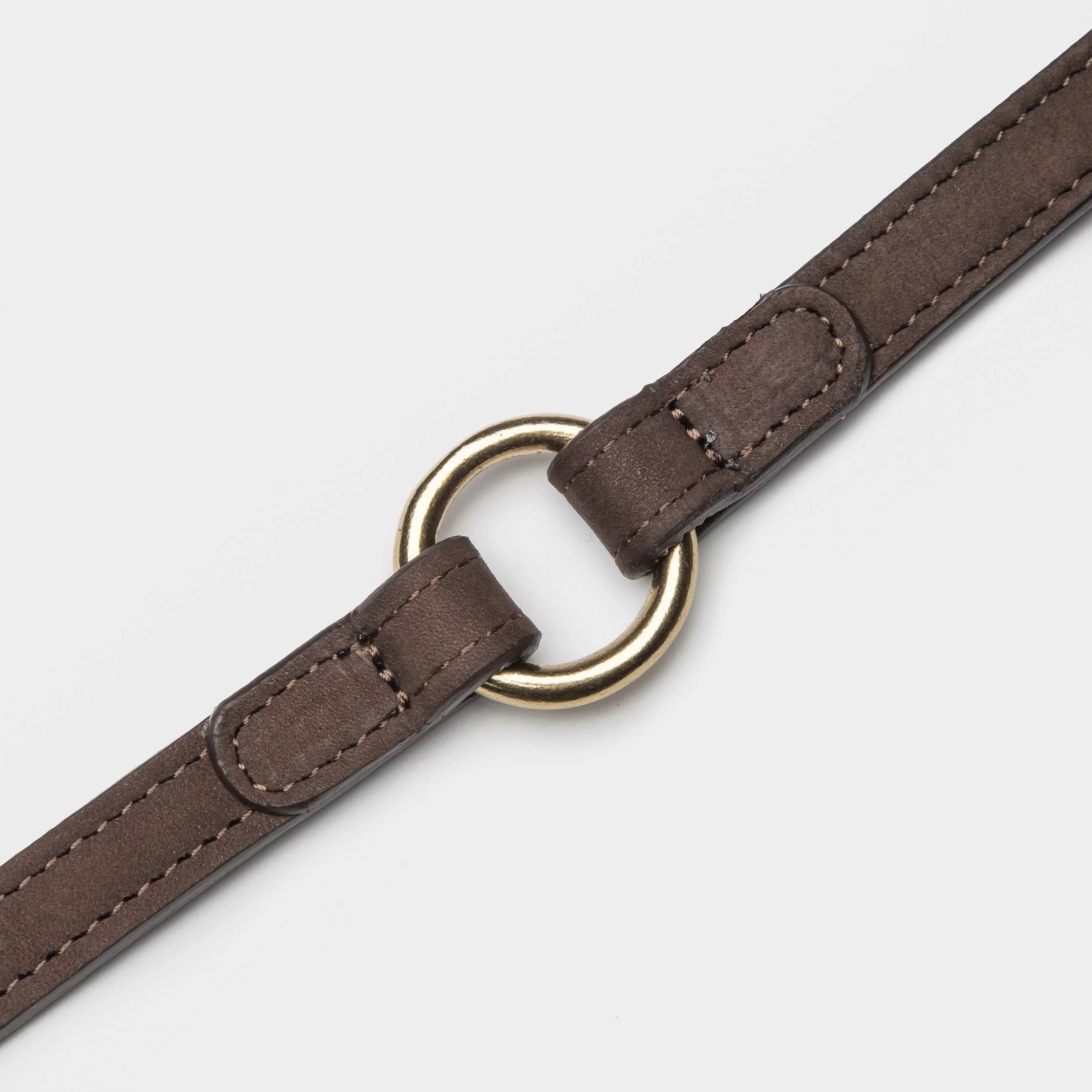Close-up of handcrafted nubuck leather dog lead showcasing premium materials and craftsmanship.