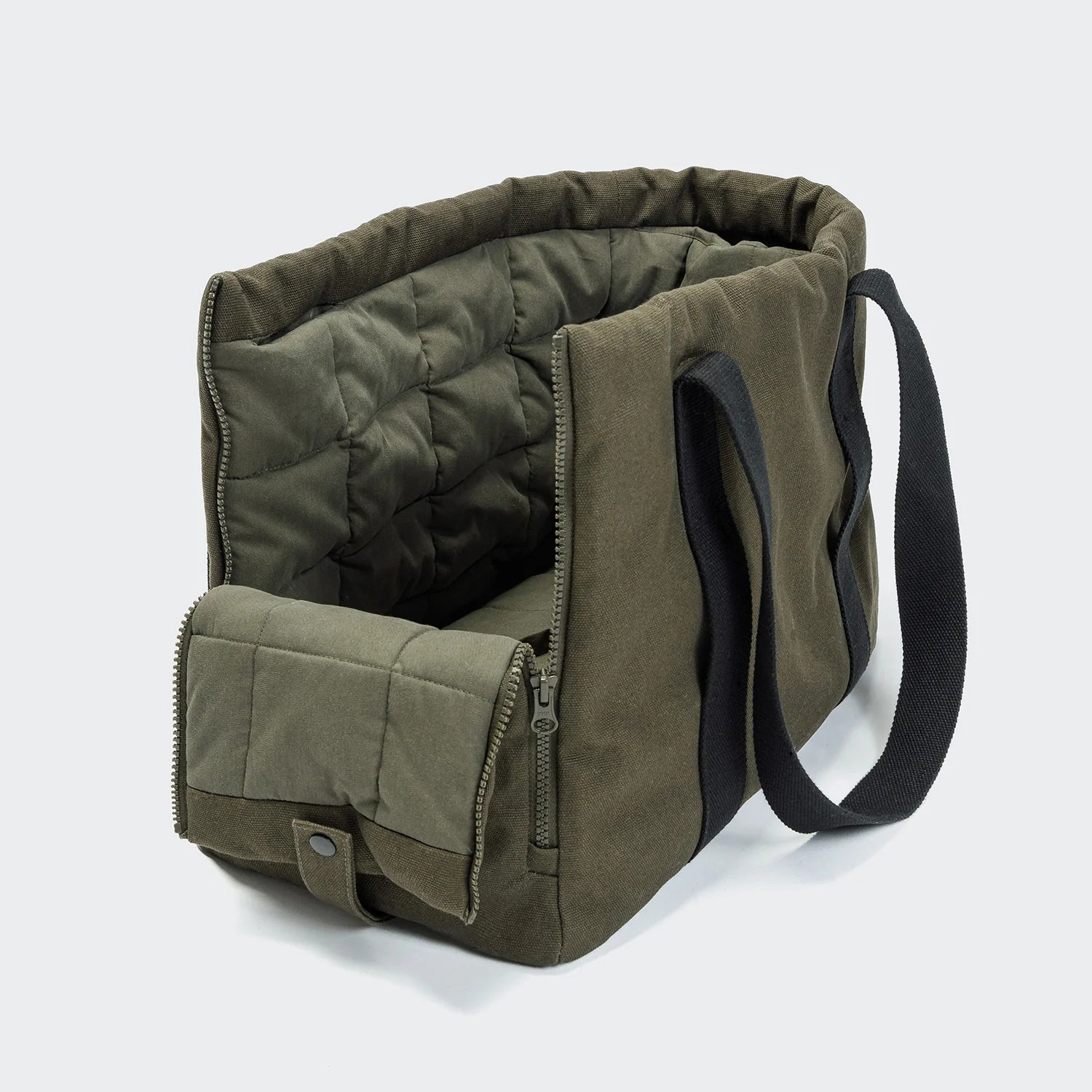 Premium dog carrier with padded interior, safety tether and removable base for comfort.
