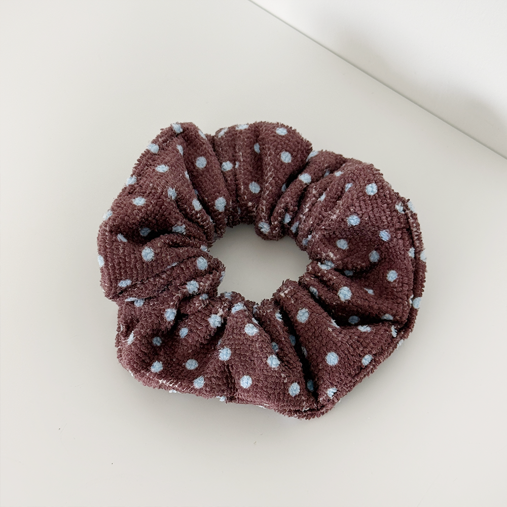 Coconut Lane Brown & Blue Polka Dot Towel Scrunchie