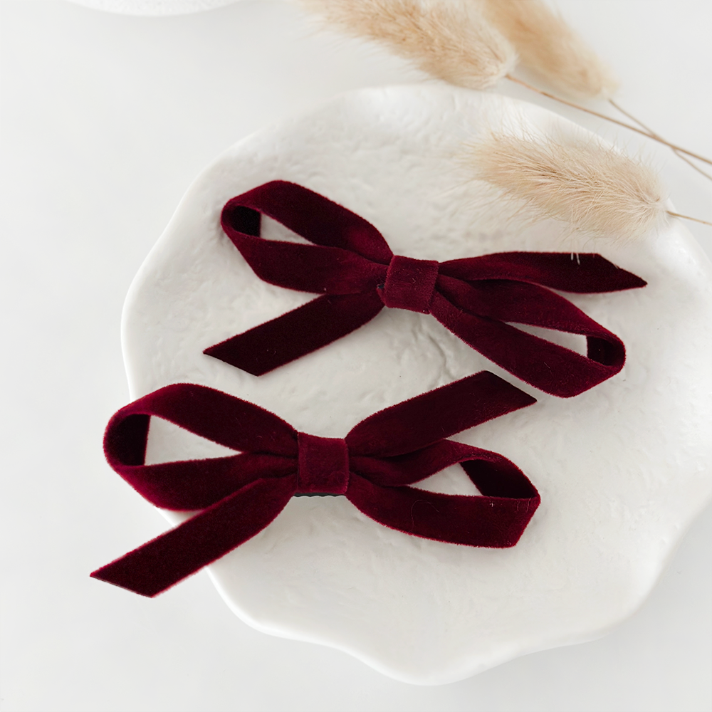 Coconut Lane Burgundy Mini Bow Hair Clips set of two