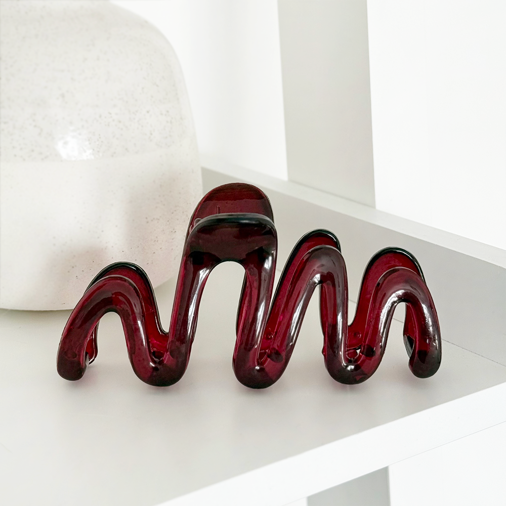 Burgundy squiggle acrylic claw clip by Coconut Lane