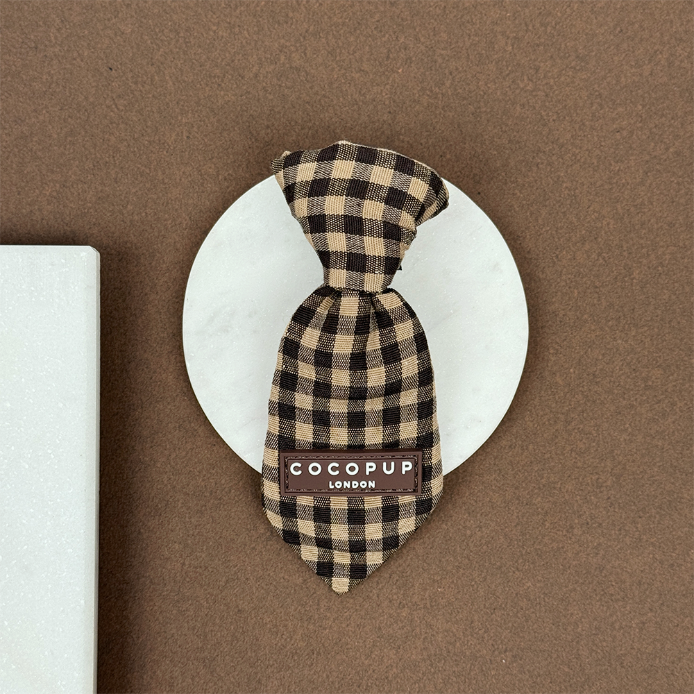 Brown and beige checked dog tie by Cocopup London