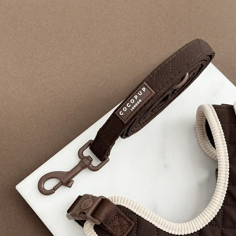 Cocopup Burford quilted dog lead in chocolate brown